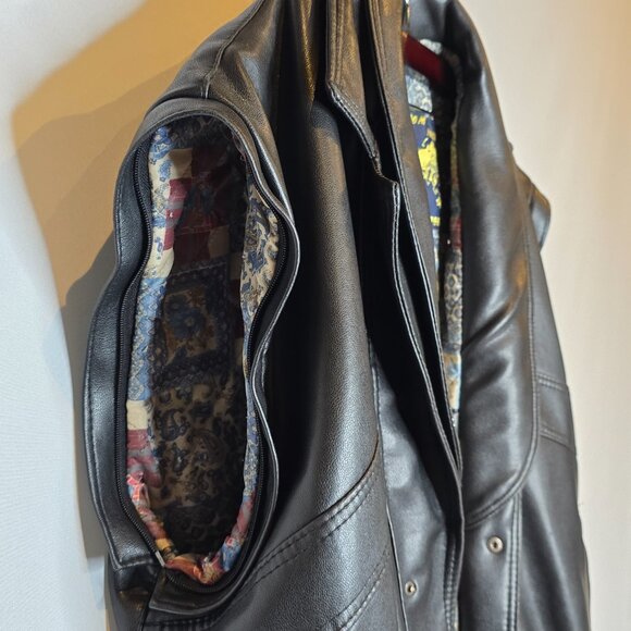 Vintage Men's Full Stop "All over the World" Leather Jacket/Vest, Size L-XL, Blk - Picture 10 of 12